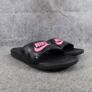 Nike Shoes Women 10 Sandal Slides Benassi Slip On Logo Pink Black Casual Comfort